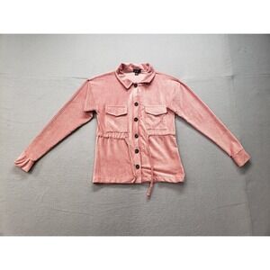 Love Women Corduroy Jacket S Peach Button Front Pockets Drawstring Waist Outdoor